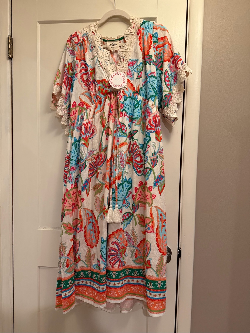 Umgee Multicolor Floral Tassel Crochet-Trim Midi Dress